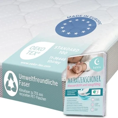 Abbildung von Sun Garden Komfort Babymatratze, Kindermatratze 70x140 cm mit Trittkante + Schoner, Oeko Tex 100 Zertifiziert, Komfortschaum, ergonomisch, für Babybett, Kinderbett, Reisebett, Bezug waschbar bis 60C