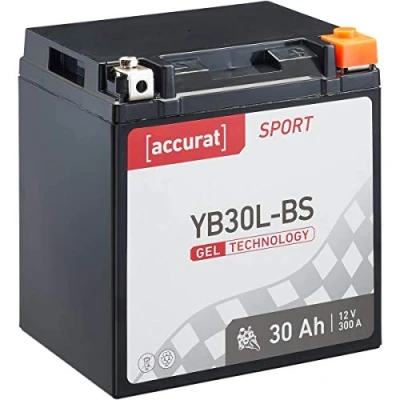 Abbildung von Accurat Motorradbatterie YB30L BS 12V, 30Ah, 300A, zyklenfest, wartungsfrei, Gel Starterbatterie, Batterie in Erstausrüsterqualität für Rasentraktor, Roller, Motorrad, Quad