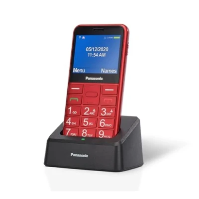 Abbildung von Panasonic KX TU155 Seniorenhandy rot für ältere Menschen. (32.0 GB Speicherplatz, Ergonomisches Design und besonders große Tasten)