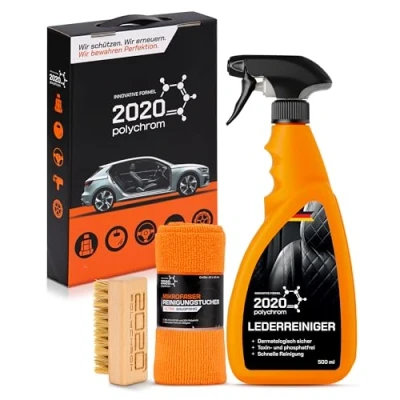 Abbildung von 2020 Polychrom Lederreiniger Set Auto Leder Reiniger mit Mikrofaser &amp; Holzbürste Pferdehaar Tiefenreinigung für Autositze, Kunstleder Möbel