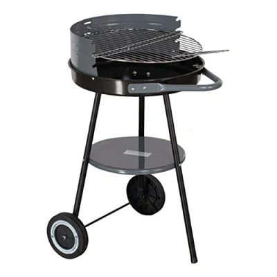 Abbildung von Master Grill MG912 Rundgrill auf Rollen Holzkohlegrill Standgrill Grillwagen mit Unterem Regal Gartengrill 40cm Durchmesser BBQ