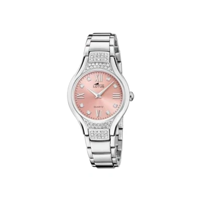Abbildung von Lotus Damen Armbanduhr aus Edelstahl mit Glassteinen in der Farbe Silber Rosa 32mm, Wasserdichtigkeit: 5Bar, 18910/2