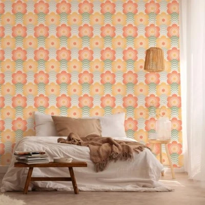Abbildung von A.S. Création Vliestapete &quot;Retro Chic florale Tapete Mustertapete Retro Blumen&quot;, matt, Vintage für Schlafzimmer Küche Wohnzimmer Floral Design