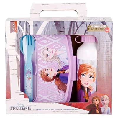 Abbildung von Disney Frozen Lunchbox Alu Trinkflasche &amp; Brotdose mit Besteck Lunch Box