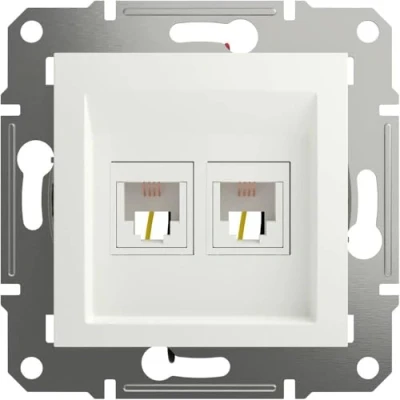 Abbildung von Schneider Electric Asfora EPH4270121D RJ11 Telefondose 2 Fach, Telefon Steckdose Unterputz, Ausgänge weiß