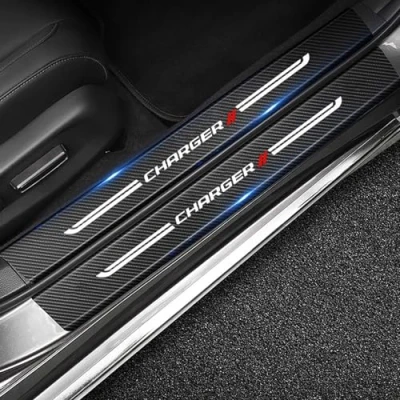 Abbildung von 4 Stück Auto Einstiegsleisten Schutz Aufkleber für Dodge Charger, Kohlefaser Türschweller Trittschutz Lackschutzfolie (Charger)