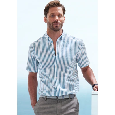 Abbildung von John Devin Kurzarmhemd &quot;Regular Fit,&quot;, Streifenhemd mit Button down Kragen aus reiner Baumwolle