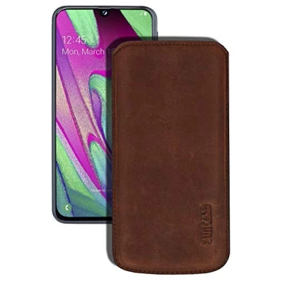 Abbildung von Suncase Original Leder Etui kompatibel mit Samsung Galaxy A40 Hülle Tasche Ultra Slim Ledertasche Schutzhülle Case (mit Rückzuglasche) in antik Coffee