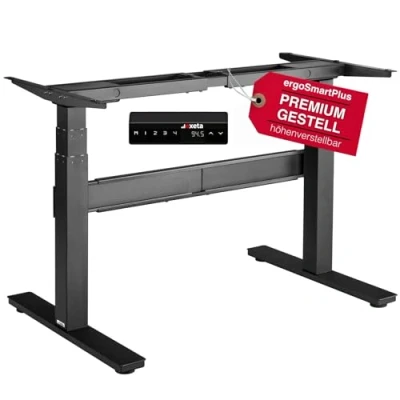 Abbildung von Exeta ergoSMARTPLUS höhenverstellbarer Schreibtisch elektrisch 64,5 129,5cm in schwarz I Gestell höhenverstellbar mit 2 Motoren Tisch 3 Fach Teleskop
