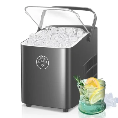 Abbildung von FOHERE Eiswürfelmaschine 14 kg 24 Stunden, 8 Eiswürfel in 6 Minuten, 2 Größen von Bullet Ice, Selbstreinigender Eiswürfelbereiter mit Griff, Eisschaufel und Korb, Ice Maker für Party, Büro, Wohnmobil