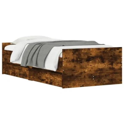 Abbildung von vidaXL Bettgestell, Bettrahmen mit Lattenrost, Bett Gästebett Schubladen, Einzelbett Schlafzimmerbett Schlafzimmermöbel, Räuchereiche 100x200cm
