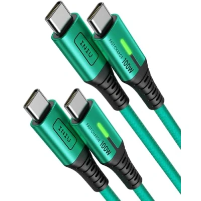 Abbildung von INIU USB C auf Kabel, 100W [2m+2m, Grün] Typ Schnellladekabel PD 5A QC 4.0 Nylon Ladekabel Aufladekabel für iPhone 15 MacBook Pro 2021 iPad Air Samsung S22 PS5 Pixel 7 Huawei usw.