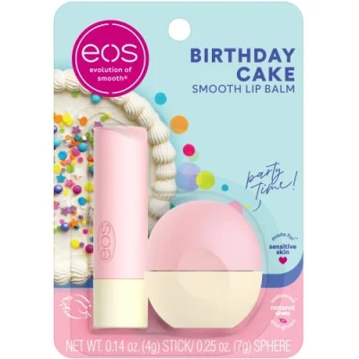 Abbildung von eos Natural Shea Lip Balm Birthday Cake, All Day Moisture Care Products, 0.39 oz, 2 Pack
