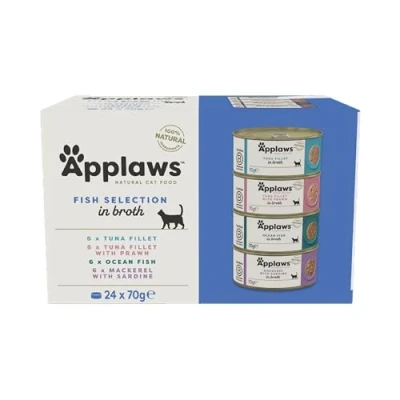 Abbildung von Applaws 100% natürliches Premium Nassfutter für Katzen, Fischauswahl Multipack in Brühe Packung mit 24 x 70g Dosen