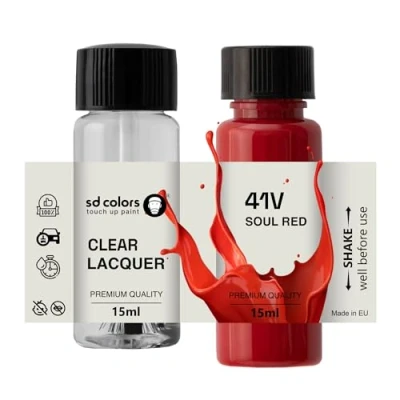 Abbildung von SD COLORS Soul Red 41 V Lackstift Reparatur Set, 15 ML, Pinsel mit Kratzabsplitterung, Farbcode V, (Farbe + Lack)