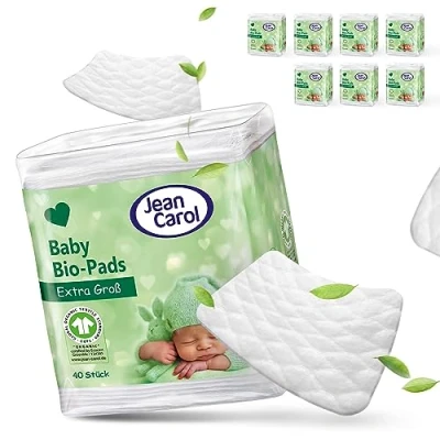 Abbildung von Jean Carol® BIO Wattepads Baby, Maxi, extra groß und fusselfrei, Megapack (8 x 40 Stück) Vorteilspack, für die tägliche Pflege vom Baby