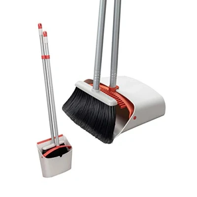 Abbildung von Jekayla Besen und Kehrschaufel Set, Kehrmaschine Combo mit 137cm Langem Ausziehbarem Griff für die Haushaltsreinigung, Rot Weiß