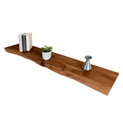 Abbildung von SAM Holzplatte 140x30 cm Arya, Holzbrett Akazie massiv + nussbaumfarben, Baumkanten Platte für Heimwerker, Regale &amp; Fensterbretter, einseitige Baumkante