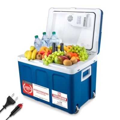 Abbildung von TZS FIRST AUSTRIA Elektrische Kühlbox Mobil Kühlschrank 45L, 12V /230V Anschluss, 12 V Stecker fürs Auto, für Camping, Festivals, Reisen, Kühlen &amp; Warmhalten