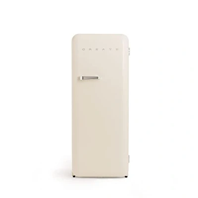 Abbildung von CREATE / RETRO FRIDGE 150 SILVER/Kühlschrank mit Gefrierfach 281L in Cremeweiß, Griff Silber 102W, niedriger Energieverbrauch, 150cm, 3 Ablagen, Temperaturregelung,60x60x150cm