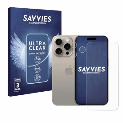 Abbildung von Savvies 6 Stück Schutzfolie für Apple iPhone 15 Pro (Display+Kamera) Displayschutz Folie Ultra Transparent