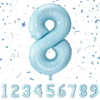 Abbildung von Geburtstag zahlen luftballon 8 jahre Pastel Blau Folienballon XXL Riesen in 40&quot; 101cm Geburtstagsdeko Ballon Zahl Deko zum .Fliegt mit Helium