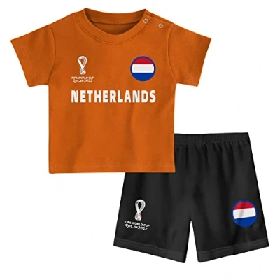 Abbildung von FIFA Kinder Offizielles World Cup 2022 Tee &amp; Short Set Niederlande Zuhause Country, Orange, 18 Months