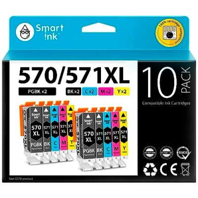 Abbildung von Smart Ink kompatible Druckerpatronen als Ersatz für Canon PGI 570 XL CLI 571 10 Multipack (2PGBK &amp; 2BK/C/M/Y) mit Chip Pixma MG5750 TS5051 TS5050 MG7750 MG6851 TS6050 TS5053 TS5055 TS8050