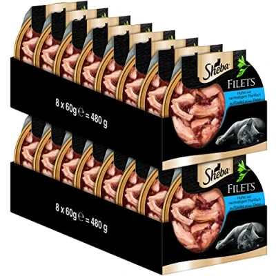 Abbildung von SHEBA Filets Feinstes Katzennassfutter 16 x 60g Schalen mit Huhn und Thunfisch Nassfutter für Katzen Großpackung