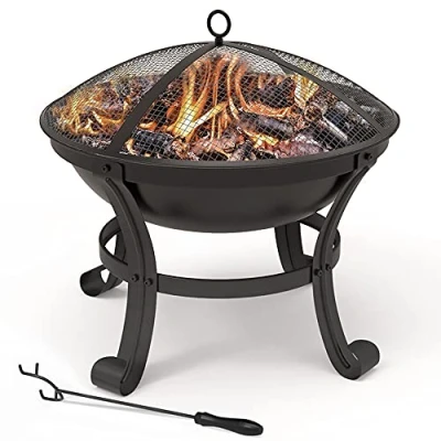 Abbildung von VOUNOT Feuerschale mit Funkenschutz, Feuerkorb Feuerstelle für Heizung, Garten, Camping, Terrasse, Ø 55 cm, Schwarz