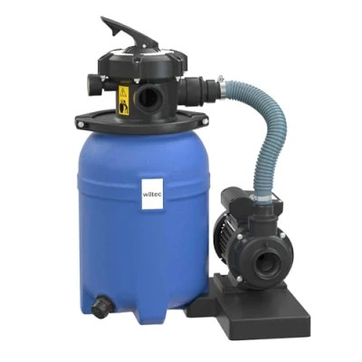 Abbildung von Wiltec Sandfilteranlage 250 W mit 14l Filtertank und selbstansaugender Pumpe 10000 l/h, Sandfilterpumpe, Pool