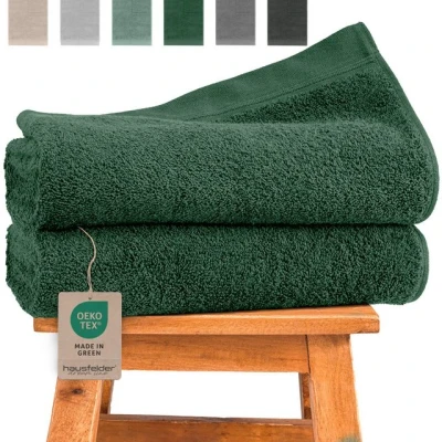 Abbildung von Hausfelder Handtücher Premium Duschtuch 2er Set (Dunkelgrün, 2 Duschtücher 70x140 cm), (Doppelpack, St), 100% Baumwolle, weich, saugfähig, Uni Farben