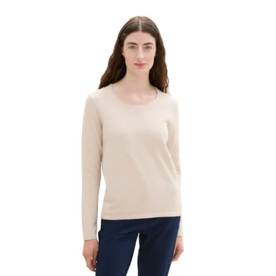 Abbildung von TOM TAILOR Damen 1044388 Basic Pullover mit Rundhalsausschnitt, 20737 Desert Sand Melange, XXX Large