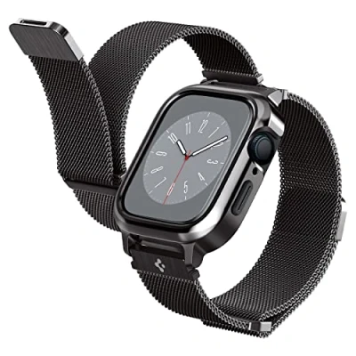 Abbildung von Spigen Metal Fit Pro Hülle mit Armband Kompatibel Apple Watch Serie 9/8/7 45mm Graphit