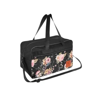 Abbildung von Granori Reisetasche 40x20x25 / 40x30x20 cm mit Blumenmuster (Handgepäck Tasche für Damen), Seitentasche und Koffergriff Schlaufe