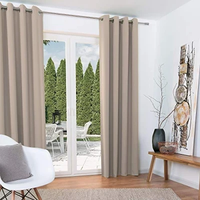 Abbildung von Beautissu 2er Set Verdunklungsvorhang Blickdicht 140x245 cm Sand Ösen Vorhänge Blackout Ösenschal Gardine Lange Fenster Wohnzimmer, Schlafzimmer Amelie BO