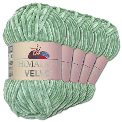 Abbildung von Wohnkult Himalaya 5 x 100 g Velvet Dolphin Wolle 40 Farben zur Auswahl Chenille Strickgarn Glanz Flauschgarn Accessoire Kleidung (90047 Aquamarin)