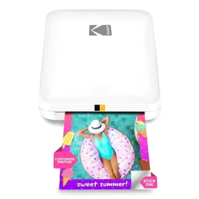Abbildung von KODAK Step Slim Sofort Smartphone Fotodrucker Tragbarer schlanker Farb Mobilfotodrucker Zink 2x3 Klebefotos Drucken von iOS &amp; Android Geräten via Bluetooth mit der Fun App Weiß