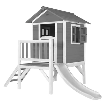 Abbildung von Beach Lodge XL Spielhaus mit Rutsche in Weiß aus FSC Holz. grau