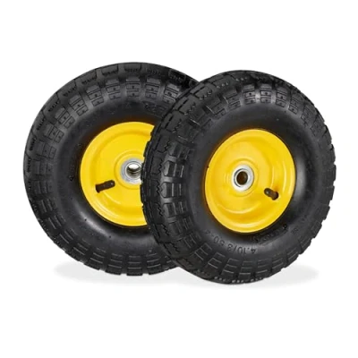 Abbildung von 2 x Sackkarrenrad 4.1/3.5 4, luftbereifte Ersatzräder, für 16 mm Achse, bis 136 kg, Stahlfelge, 260x85 mm, schwarz gelb