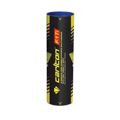 Abbildung von Carlton Premium Badmintonball F1 TI Gelb Rot, Schnell (78 Grains), für Turnier und Vereinsspieler (1x6er Dose)