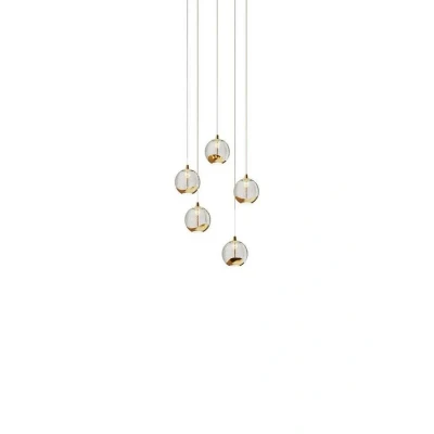 Abbildung von Lucande LED Pendellampe Hayley, Ø 30 cm, 5 flg., gold, Glas