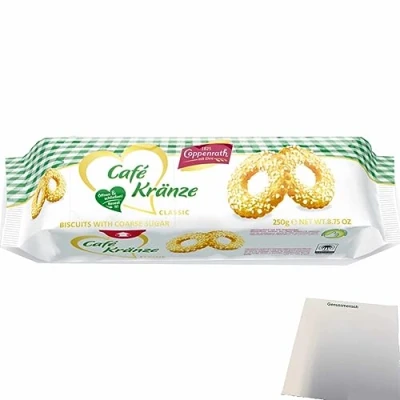 Abbildung von Coppenrath Cafe Kränze Mürbgebäck mit Hagelzucker (250g Packung) + usy Block