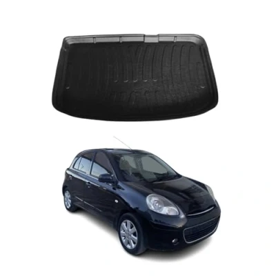 Abbildung von OMAC Kofferraumwanne Laderaumwanne kompatibel mit Nissan Micra 2010 2017 Gummi TPE Schwarz