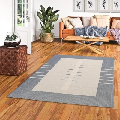 Abbildung von Pergamon In &amp; Outdoor Teppich Flachgewebe Carpetto Bordüre Trend Blau 4 Größen