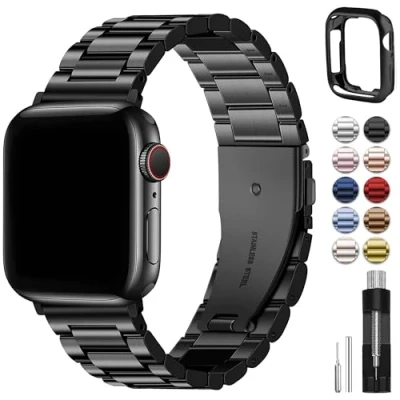 Abbildung von Fullmosa Kompatibel mit Apple Watch Armband 41mm 40mm 38mm Damen Herren, Metallarmband Edelstahl Bands für SE Series 9 8 7 6 5 4 3 2 1 iwatch Armbänder Schwarz