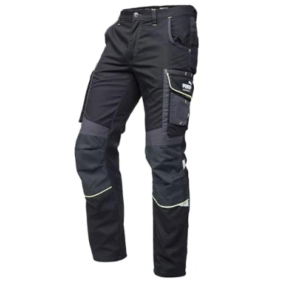 Abbildung von PUMA Workwear Precision X Arbeitshose für Herren Premium Bundhose mit vielen Taschen und verstärkten Kniepartien Handwerk, Produktion Baugewerbe, Farbe: Schwarz/Neon, Gr.: 54