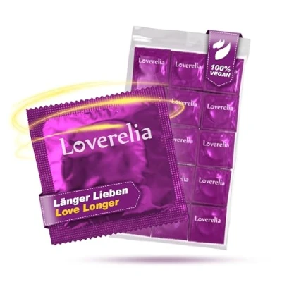 Abbildung von Loverelia Kondome Länger Lieben 100 Stück (2 x 50 Stück) konturierten Form das Liebesspiel zu verlängern und den Genuss steigern Naturkautschuk Latex Vegan Gefühlsecht