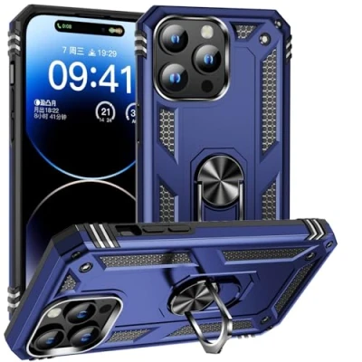 Abbildung von Max Power Digital Hülle für iPhone 15 Standfunktion Drehbar Ringhalter 360 Grad Case Cover Magnet Bumper Handyhülle Outdoor Hart Hardcase Mit Ring (iPhone 15, Blau)