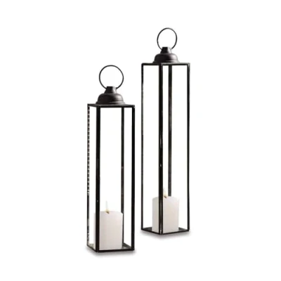 Abbildung von Loberon Laterne 2er Set Radu, Zwei Größen, Imposante Höhe, Dezentes Design, Dekoration, Wohn Accessoires, Kerzenhalter, Eisen, Glas, antikschwarz
